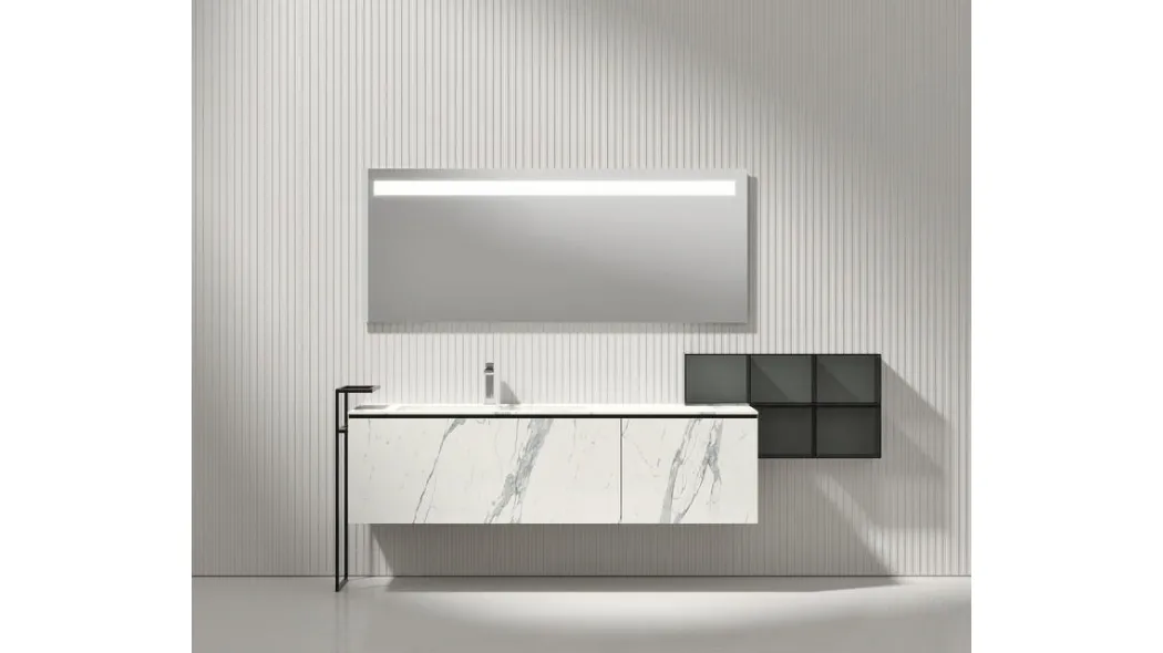 Mobile da Bagno sospeso Giunone 9058 in HPL Bianco Statuario di Edoné