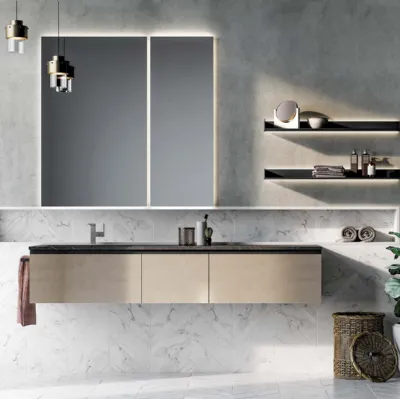 Mobile da Bagno sospeso Gola Up 07 in laccato metallico nichel di Birex