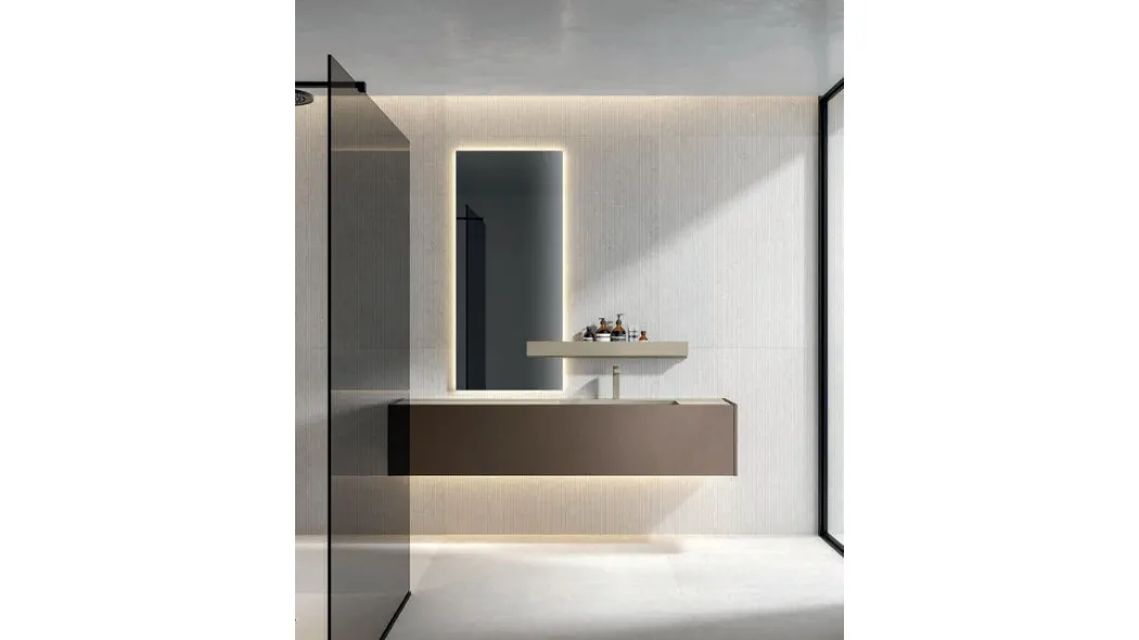 Mobile da Bagno sospeso Hexis 2335 in nobilitato Reflex Bronzo di Edoné