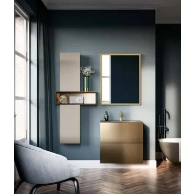 Mobile da Bagno sospeso in laccato metallico e top in vetro grigio seta sabbiato Hosoi 01 di Birex