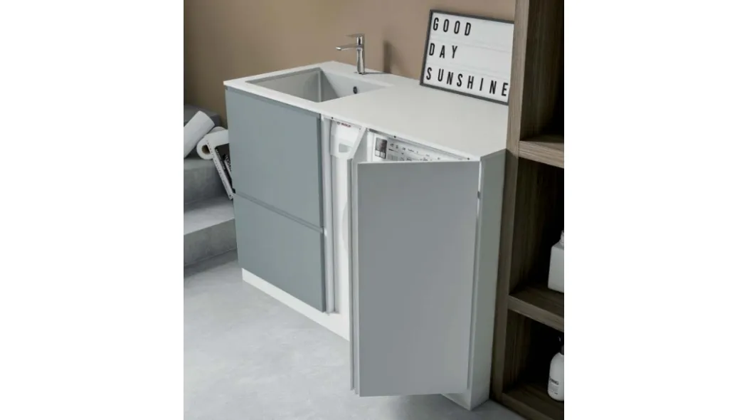 Mobile da Lavanderia in laccato opaco carta da zucchero e bianco Idrobox 01 di Birex