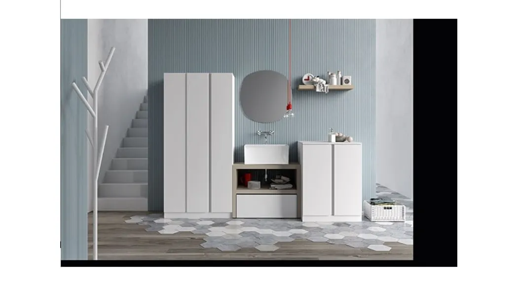 Mobile da Lavanderia in melaminico bianco e lavabo  in ceramica Idrobox 10 di Birex