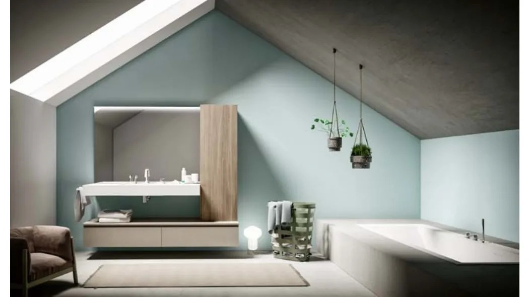 Mobile da Bagno sospeso in melaminico con top in mineral marmo bianco opaco Lapis 01 di Birex