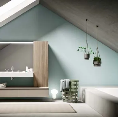 Mobile da Bagno sospeso in melaminico con top in mineral marmo bianco opaco Lapis 01 di Birex