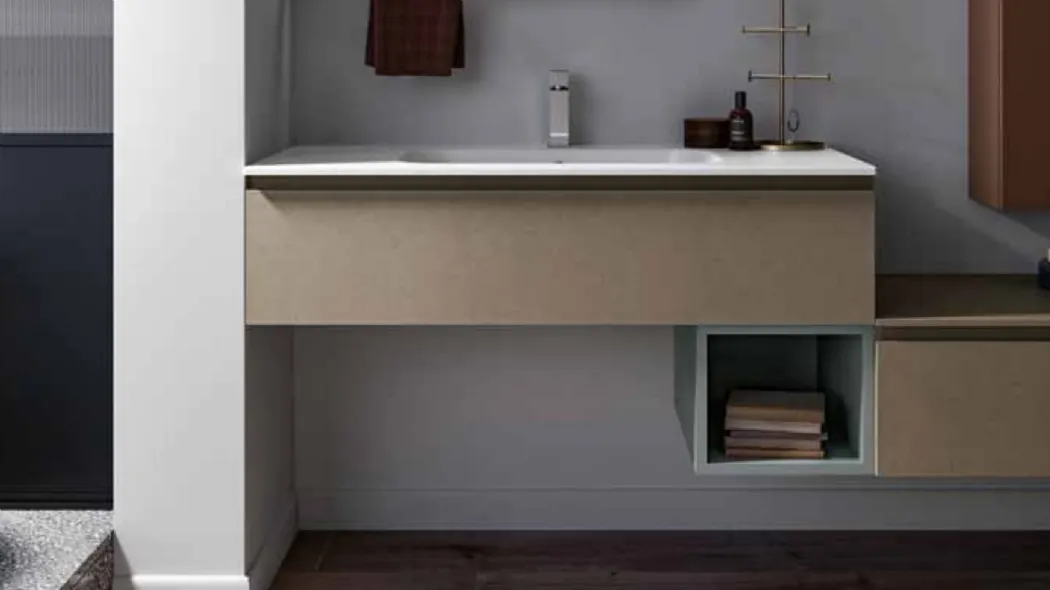 Mobile da bagno sospeso con top in ceramica bianco Lapis 03 di Birex