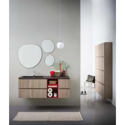 Mobile da Bagno sospeso in melaminico con vano a giorno in laccato rosso e top in mineral marmo Lapis 04 di Birex