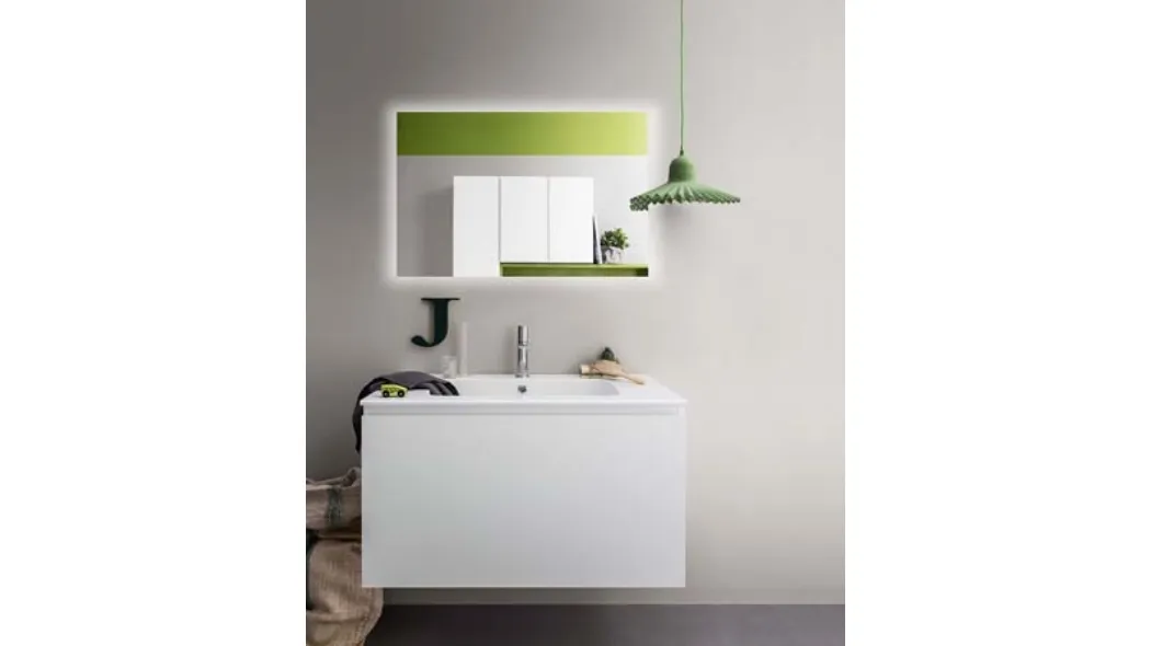 Mobile da Bagno sospeso in laccato opaco e top con lavabo integrato in ceramica Lapis 05 di Birex
