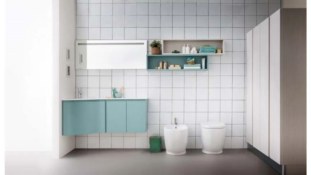 Mobile da bagno sospeso ad angolo in laccato opaco Lapis 07 di Birex