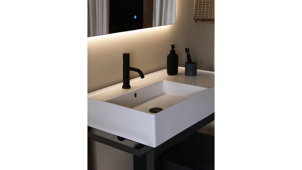 Lavabo in ceramica con piano di appoggio integrato Pearl 02 di Scarabeo