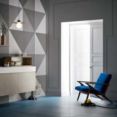 Mobile da Bagno sospeso in laccato metallico e top in Corian Memento 01 di Birex