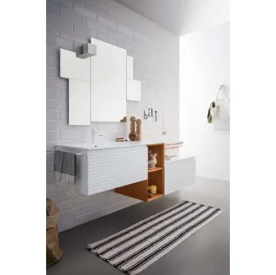 Mobile da Bagno sospeso in laccato bianco e bruciato con top in mineral marmo bianco lucido Memento 07 di Birex