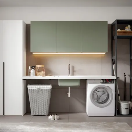 Mobile da Bagno per lavanderia Minerva 11A in nobilitato Prato e Bianco di Edoné