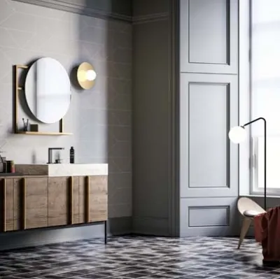 Mobile da Bagno a terra in rovere con top in gres effetto marmo Sidero 01 di Birex