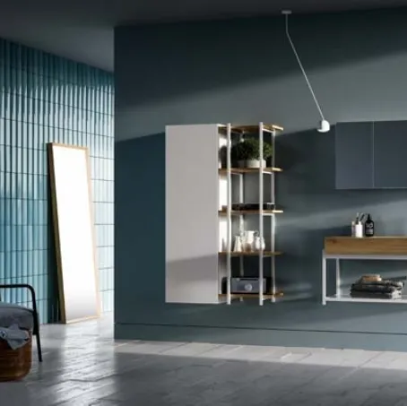 Mobile da Bagno sospeso in HPL laminato rovere e metallo Sidero 02 di Birex