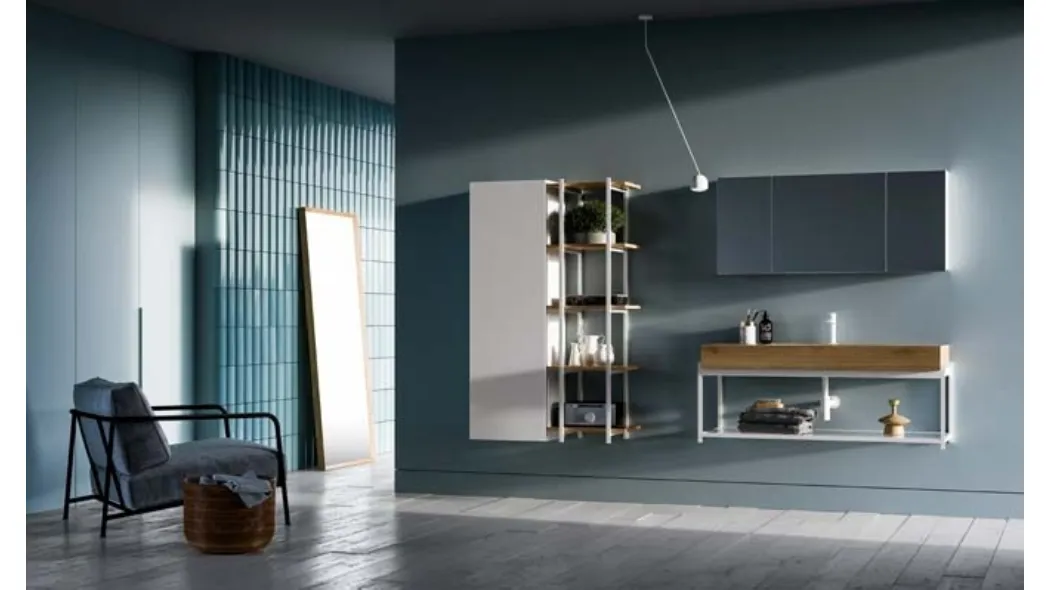 Mobile da Bagno sospeso in HPL laminato rovere e metallo Sidero 02 di Birex