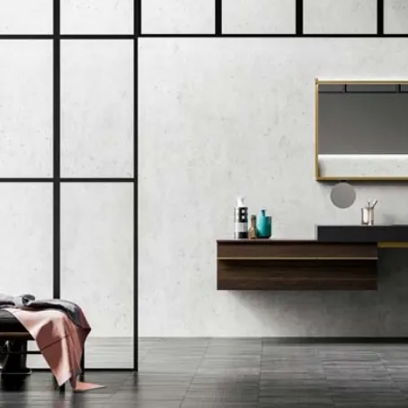 Mobile da Bagno sospeso in rovere e alluminio con top in acciaio Sidero 03 di Birex