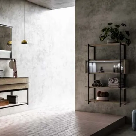 Mobile da Bagno sospeso in rovere e alluminio con top in gres Sidero 05 di Birex