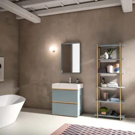 Mobile da Bagno a terra in laccato e alluminio con top in Corian Sidero 11 di Birex
