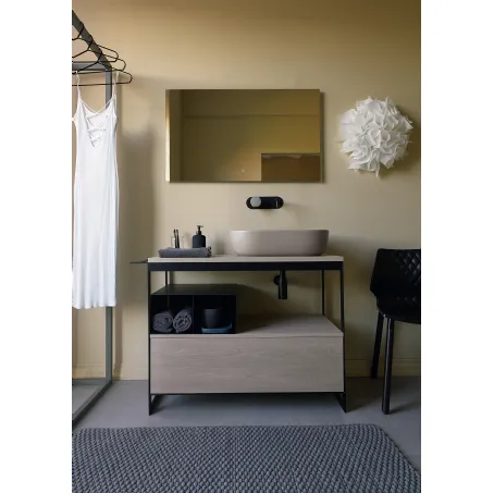 Mobile da Bagno con cassettone e ripiano in legno e struttura in lamiera Solid di Scarabeo