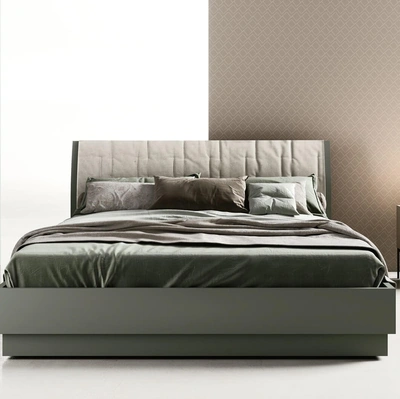 Letto matrimoniale con testiera con cuffia in tessuto Bent di Zalf