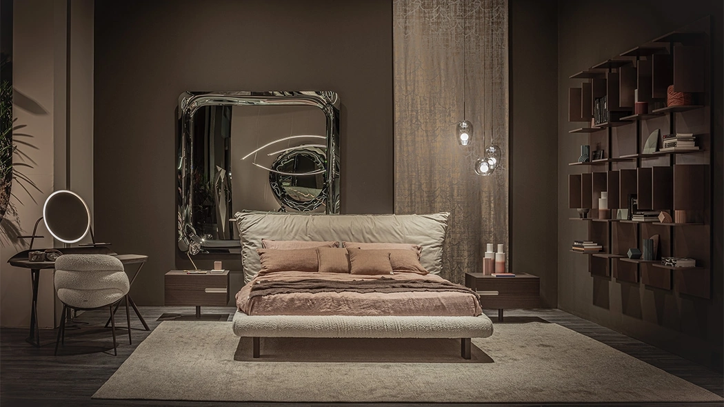 Letto di design Pascal in pelle e tessuto di Cattelan Italia