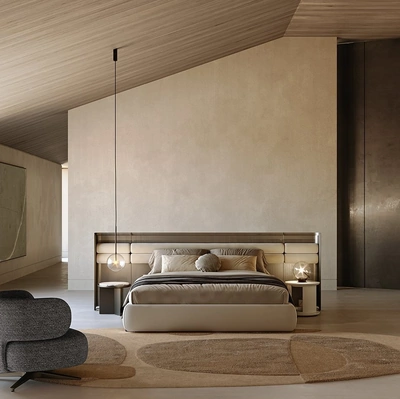 Letto in legno e pelle Sunrise di Gallotti&Radice