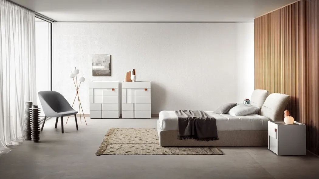 Letto in tessuto imbottito con testiera Vintage di Pianca