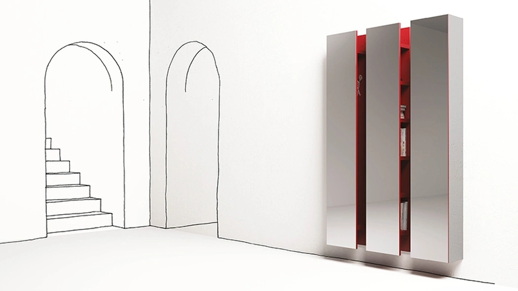 Libreria con frontale a specchio Ambrogio di Minotti Italia