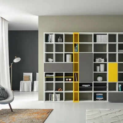 Libreria Speed P in laccato Light Grey e Giallo Zinco di Dall'Agnese