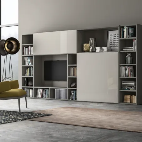 Libreria Speed V in laccato Grigio Aston con Ante in Vetro di Dall'Agnese