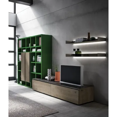 Libreria a muro Speed Up 01 in Rovere Cenere e laccato Verde Foglia di Dall'Agnese