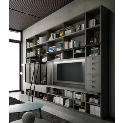 Libreria Speed Up 02 in laccato Dark Grey e Materico effetto pelle di Dall'Agnese