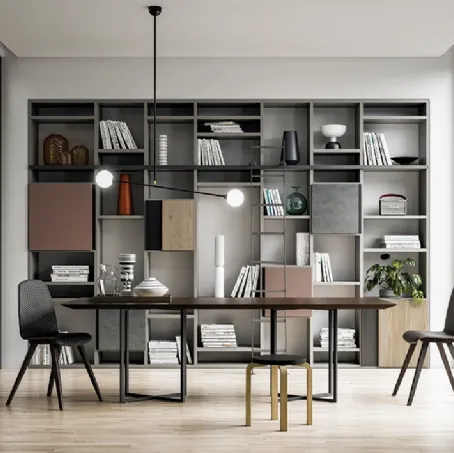 Libreria a muro Speed Up 05 in laccato Dark Grey, terracotta, Piombo e finitura Rovere di Dall'Agnese