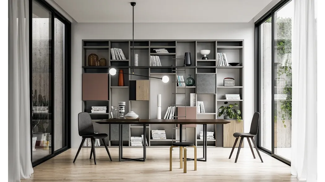 Libreria a muro Speed Up 05 in laccato Dark Grey, terracotta, Piombo e finitura Rovere di Dall'Agnese