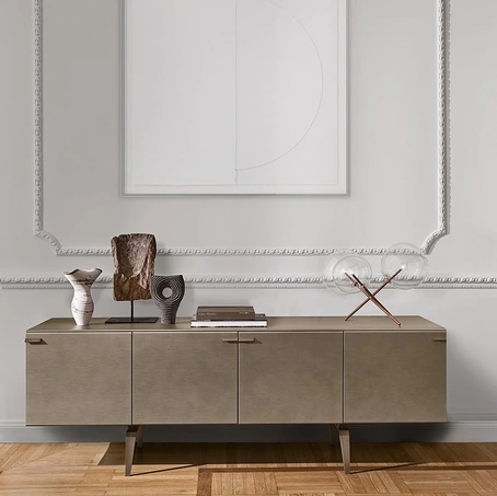 Madia in cristallo extralight temperato verniciato nella finitura gold grey Pandora Cashmere di Gallotti&Radice