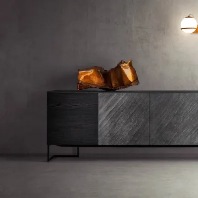 Madia in legno di Rovere scuro e Pietra Grafica di Pianca