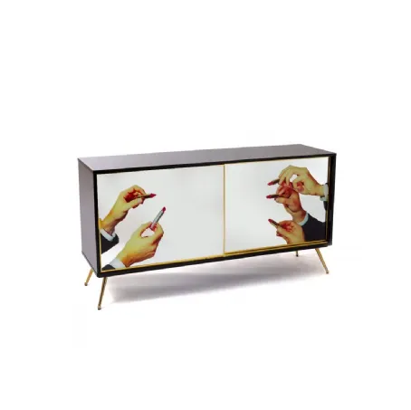 Madia di design con ante in vetro, top e fianchi in MDF e piedini in metallo Rossetti di Seletti