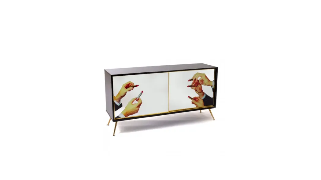 Madia di design con ante in vetro, top e fianchi in MDF e piedini in metallo Rossetti di Seletti