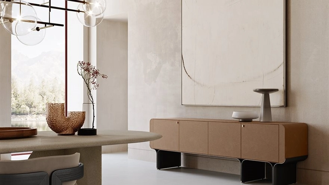 Madia Stami Sideboard in legno rivestito in pelle di Gallotti&Radice
