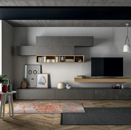 Parete Attrezzata Slim Comp 105 in effetto Resina Dark Grey di Dall'Agnese