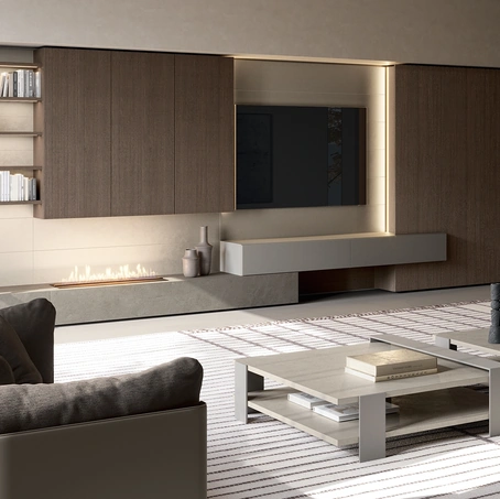 Parete Attrezzata Slim in Laccato, Gres e Rovere Terra di Dall'Agnese