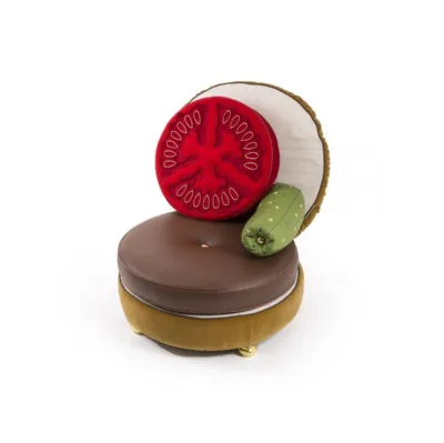 Poltrona di design in tessuto con cuscino in ecopelle imbottito e piedini in resina dorata Burger di Seletti