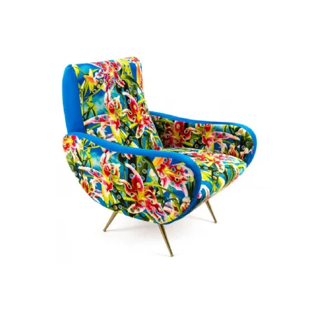 Poltrona di design in tessuto con piedini di metallo Fiori con i buchi di Seletti