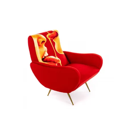 Poltrona di design in tessuto e piedini in metallo Miele di Seletti