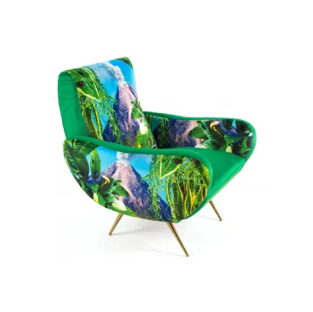 Poltrona di design stle anni '50 in tessuto con piedini di metallo Vulcano di Seletti