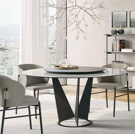 Tavolo rotondo Eiffel in gres con piano girevole in legno di Dall'Agnese