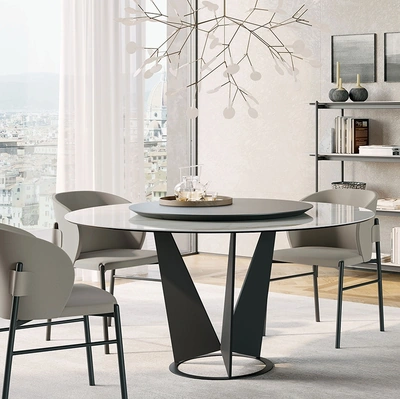 Tavolo rotondo Eiffel in gres con piano girevole in legno di Dall'Agnese