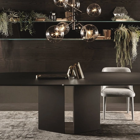 Tavolo con top in cristallo e gambe in legno rivestite in cristallo Ey1 di Gallotti&Radice