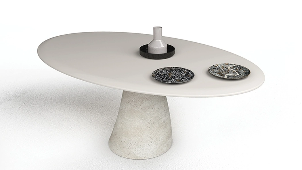 Tavolo Malone con top in legno laccato Bianco e base in cemento di Minotti Italia