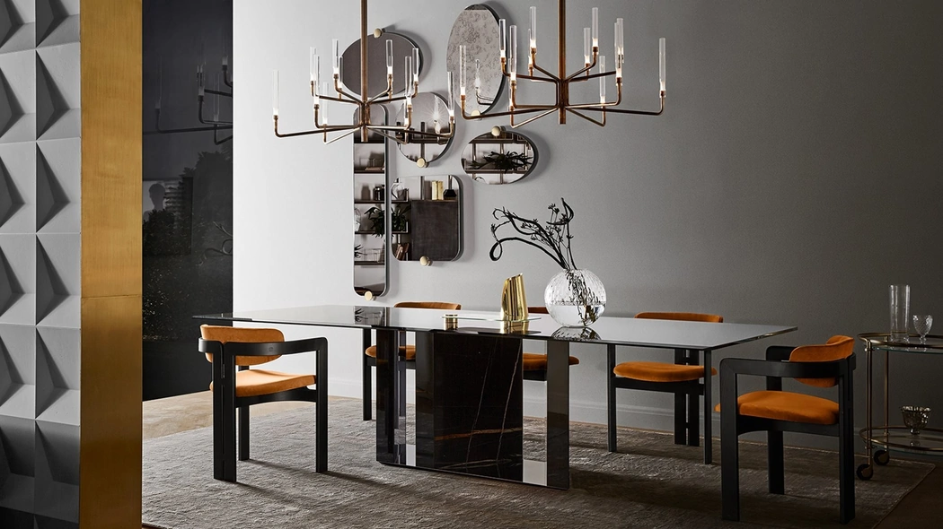 Tavolo Platium con top in cristallo retroverniciato di Gallotti&Radice